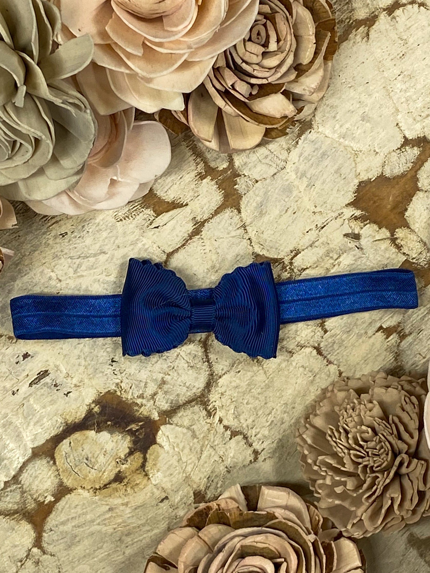 Navy Bitty Scalloped Bow - Headband