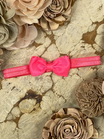 Neon Pink Bitty Scalloped Bow - Headband