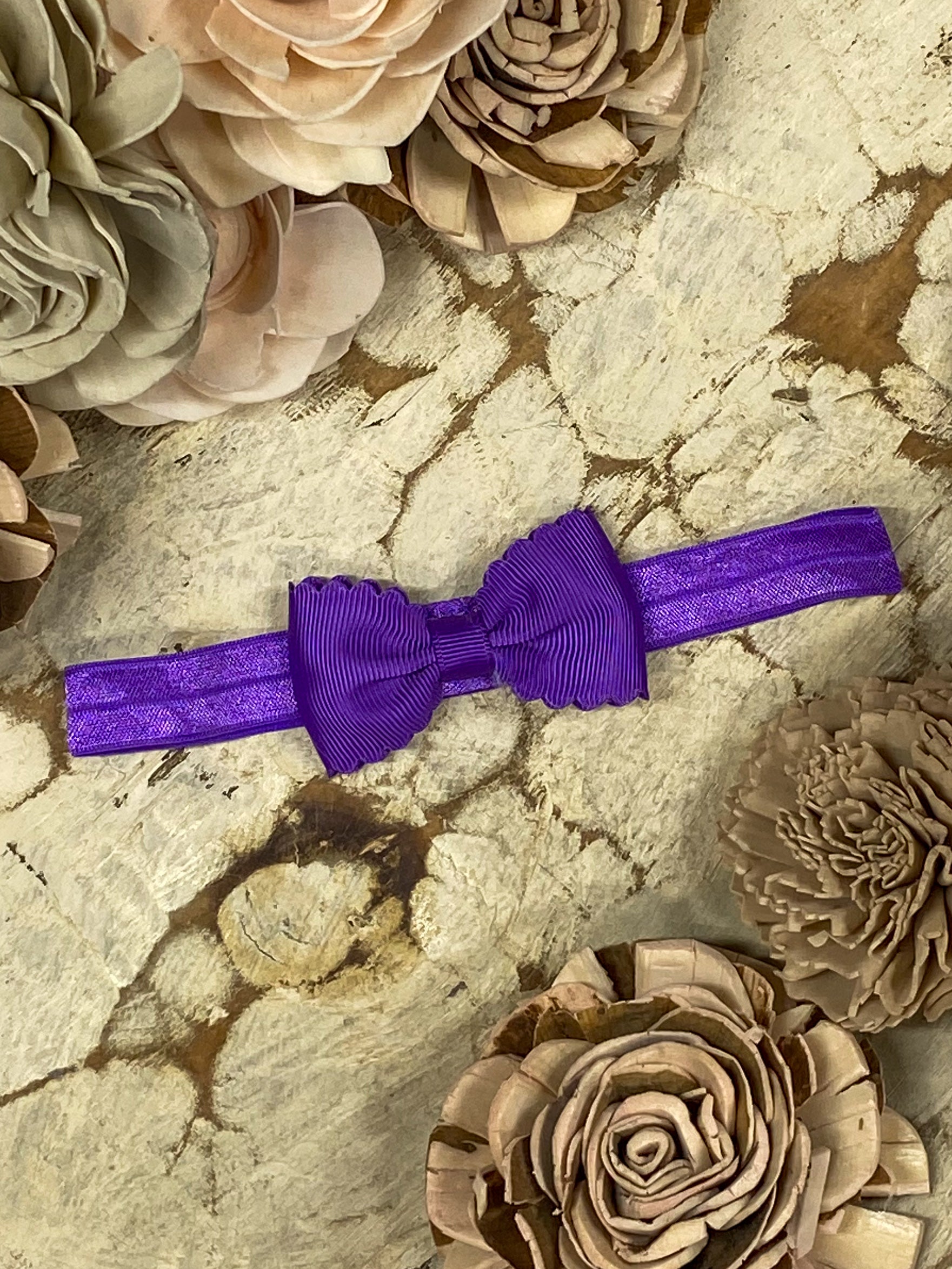 Purple Bitty Scalloped Bow - Headband