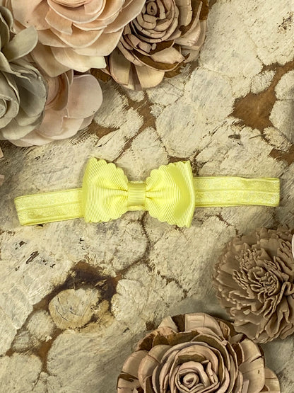 Light Yellow Bitty Scalloped Bow - Headband