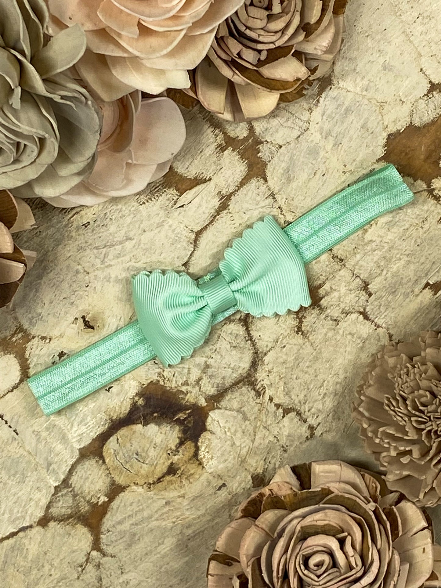 Mint Bitty Scalloped Bow - Headband