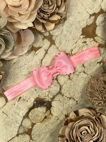 Pink Bitty Scalloped Bow - Headband