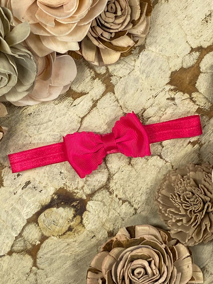 Hot Pink Bitty Scalloped Bow - Headband