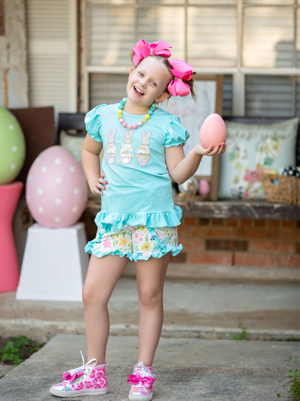 Three Bunnies Blue Floral Short Set (5-12y)