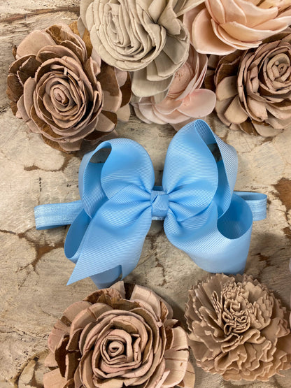 Sky Blue Classic Grosgrain Hair Bow - Satin Headband