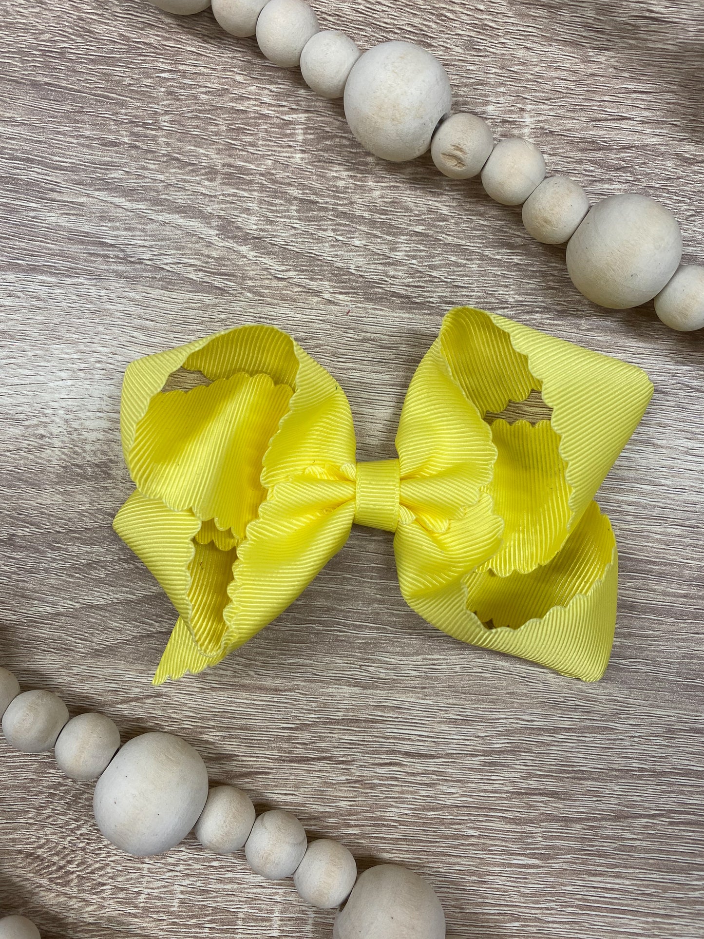 Yellow Scalloped Classic Size Bows with Alligator Clip