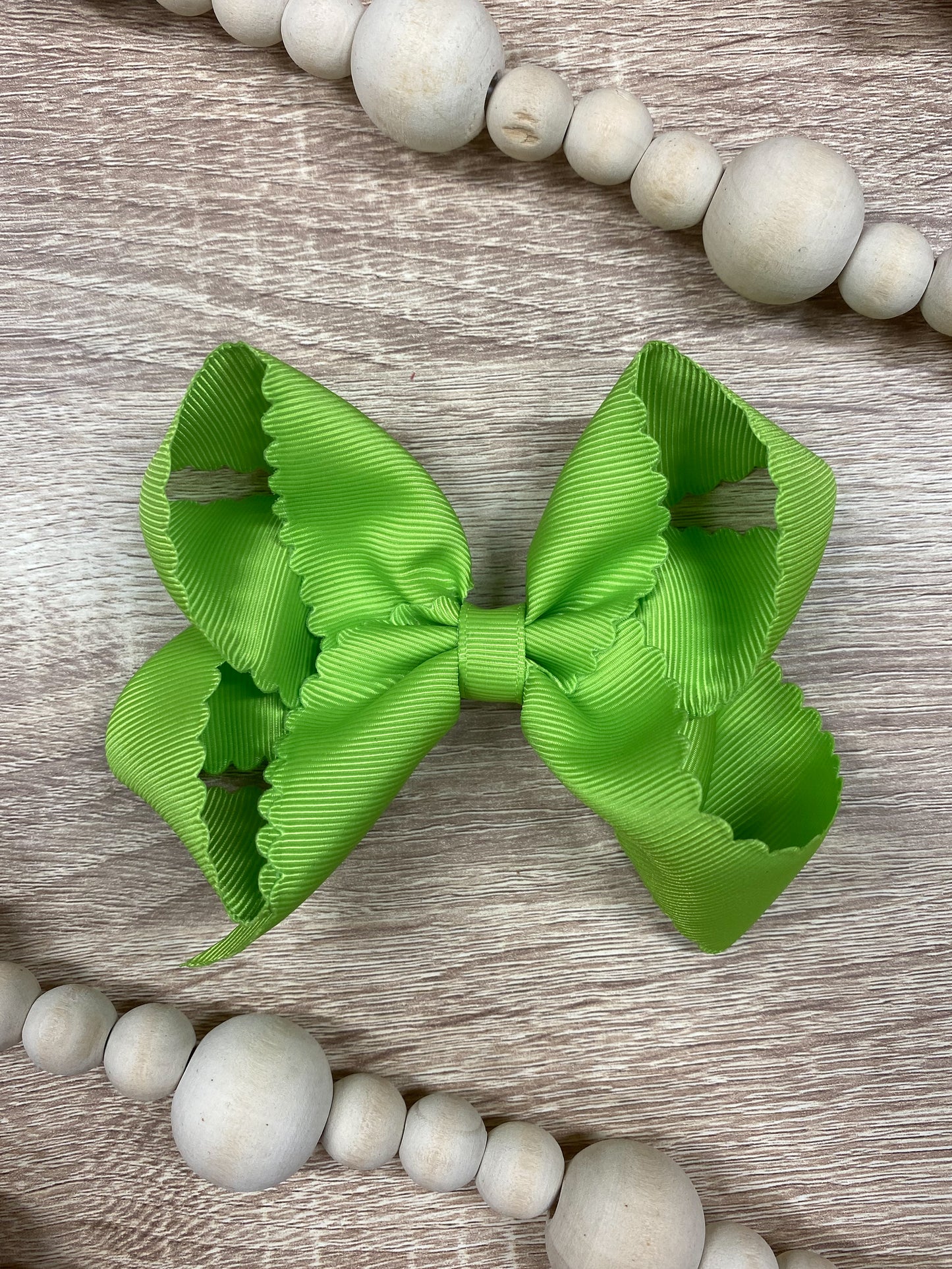 Lime Green Scalloped Classic Size Bows with Alligator Clip