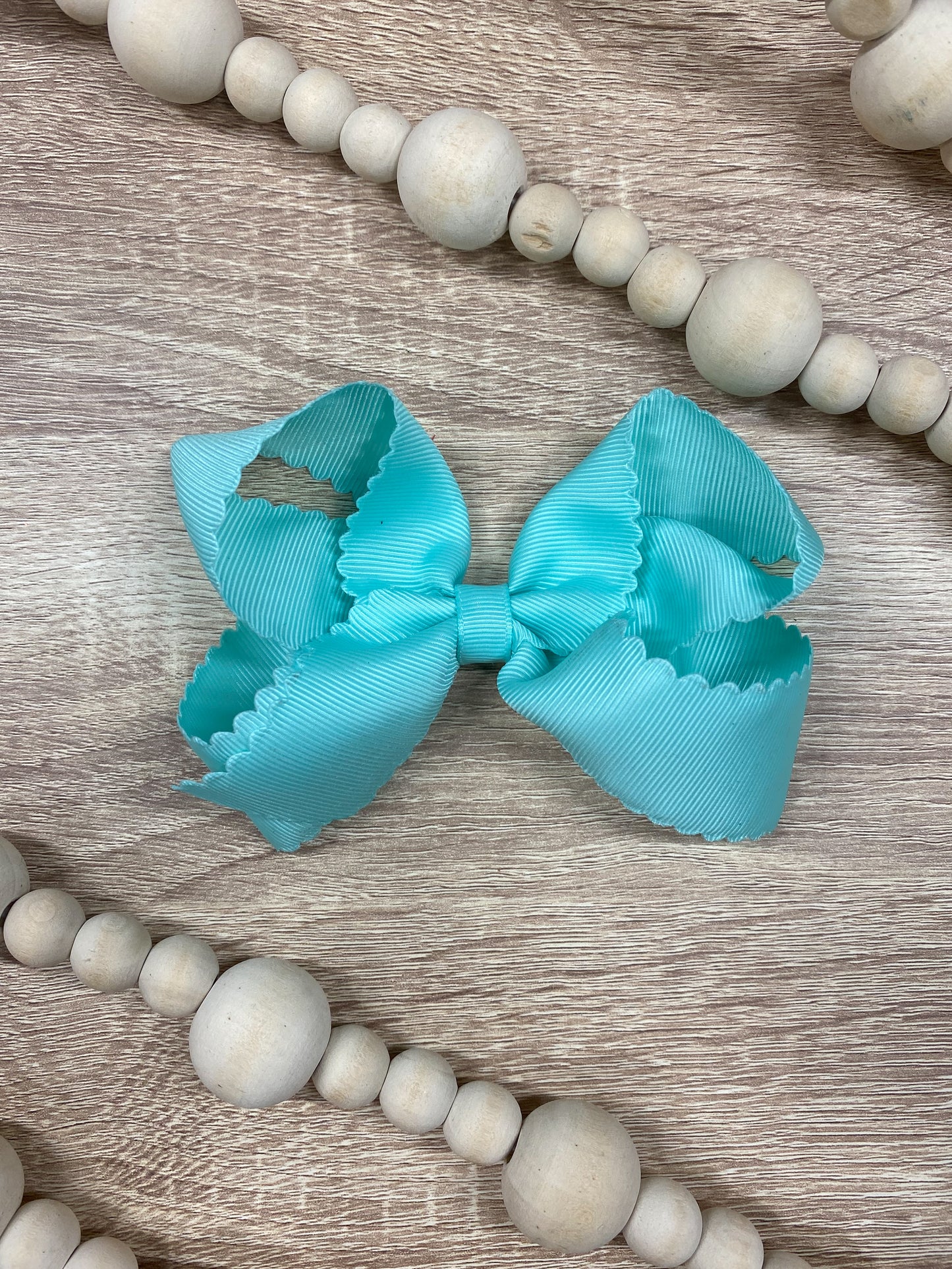 Aqua Scalloped Classic Size Bows with Alligator Clip