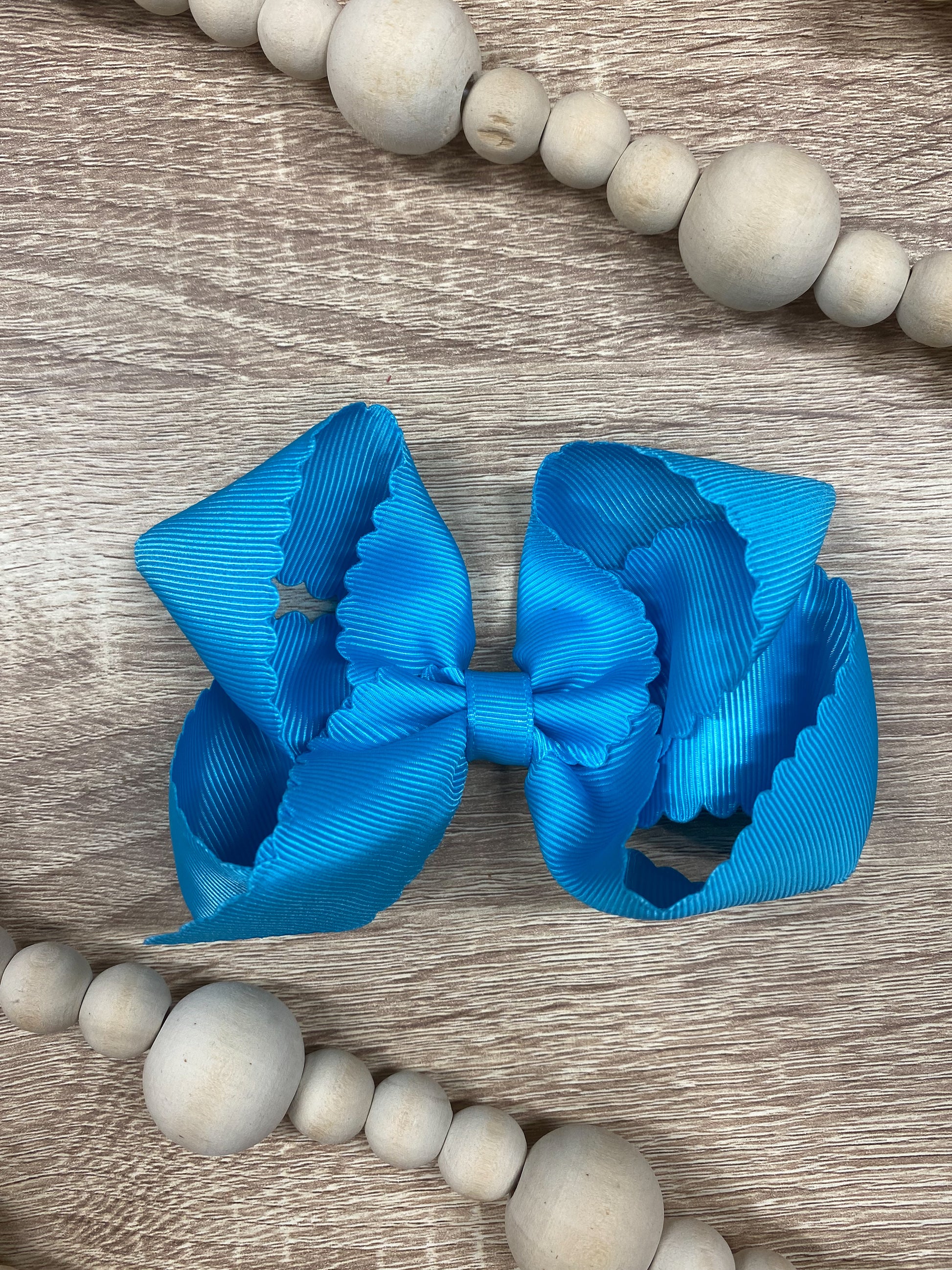 Turquoise Scalloped Classic Size Bows with Alligator Clip