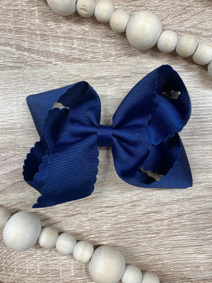 Navy Scalloped Classic Size Bows with Alligator Clip