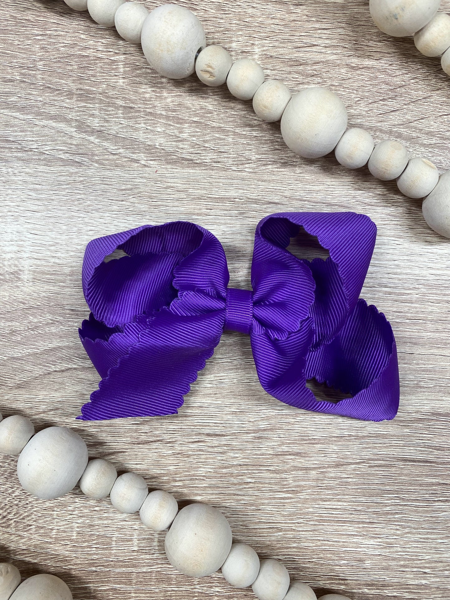 Purple Scalloped Classic Size Bows with Alligator Clip