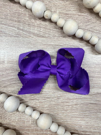 Purple Scalloped Classic Size Bows with Alligator Clip