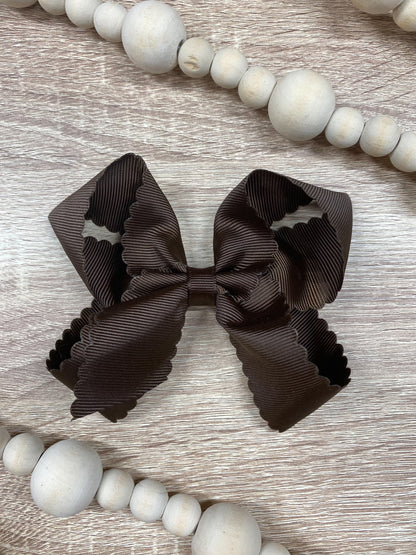 Chocolate Scalloped Classic Size Bows with Alligator Clip