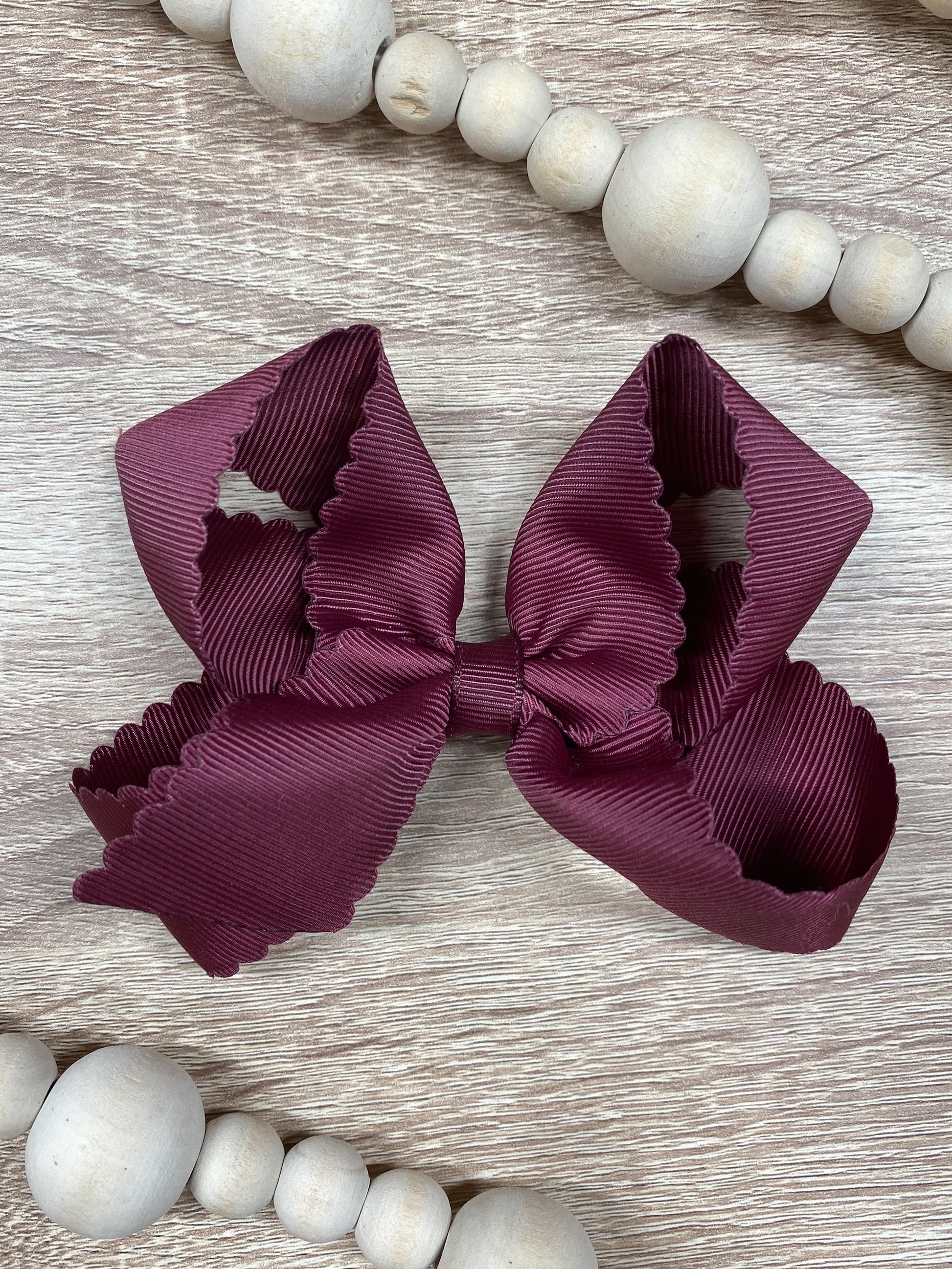 Maroon Scalloped Classic Size Bows with Alligator Clip