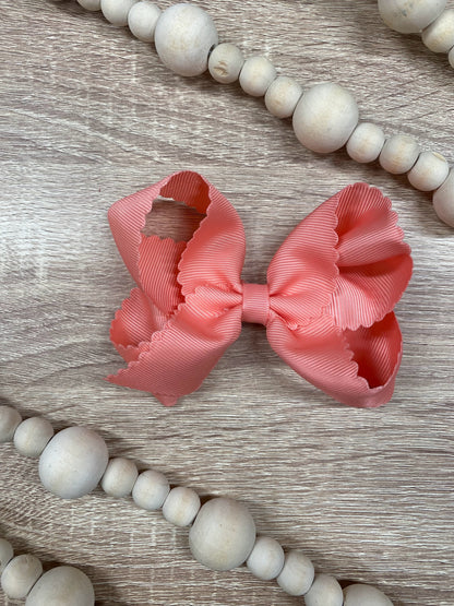 Coral Scalloped Classic Size Bows with Alligator Clip