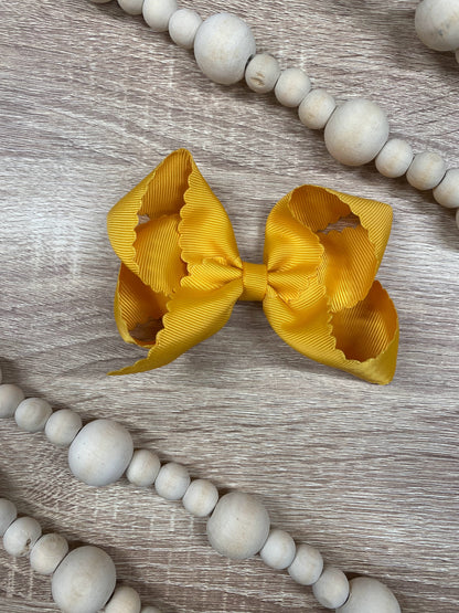 Mustard Scalloped Classic Size Bows with Alligator Clip