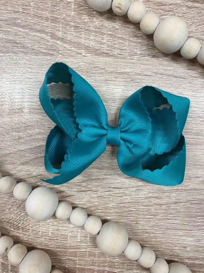 Teal Scalloped Classic Size Bows with Alligator Clip