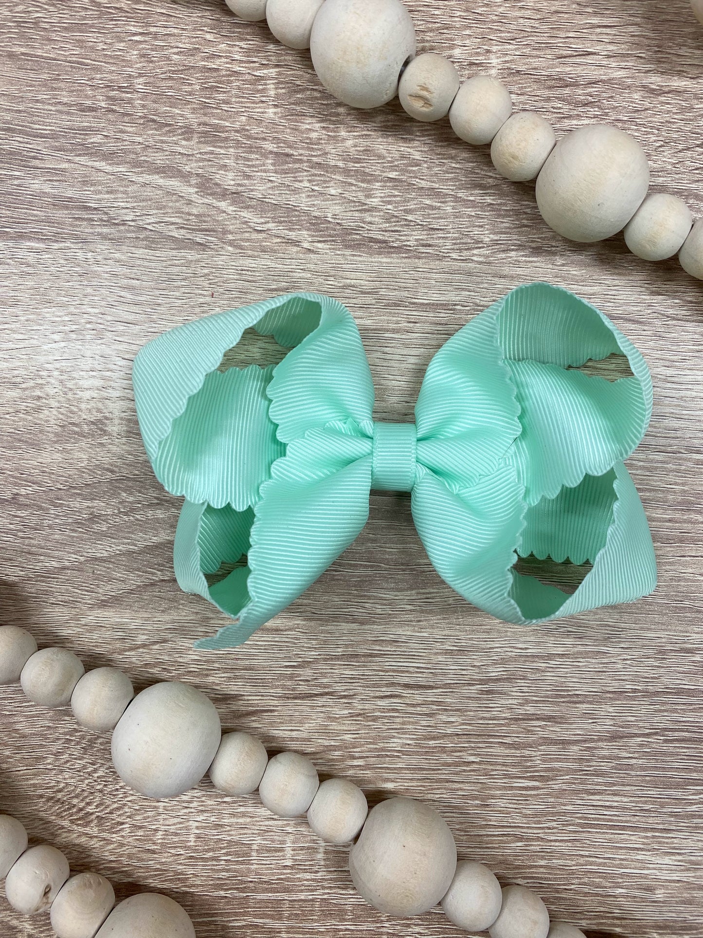 Mint Scalloped Classic Size Bows with Alligator Clip