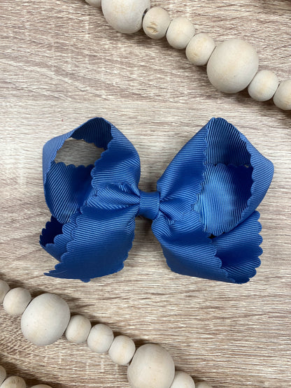 Smoke Blue Scalloped Classic Size Bows with Alligator Clip