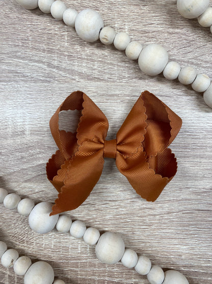 Copper Scalloped Classic Size Bows with Alligator Clip