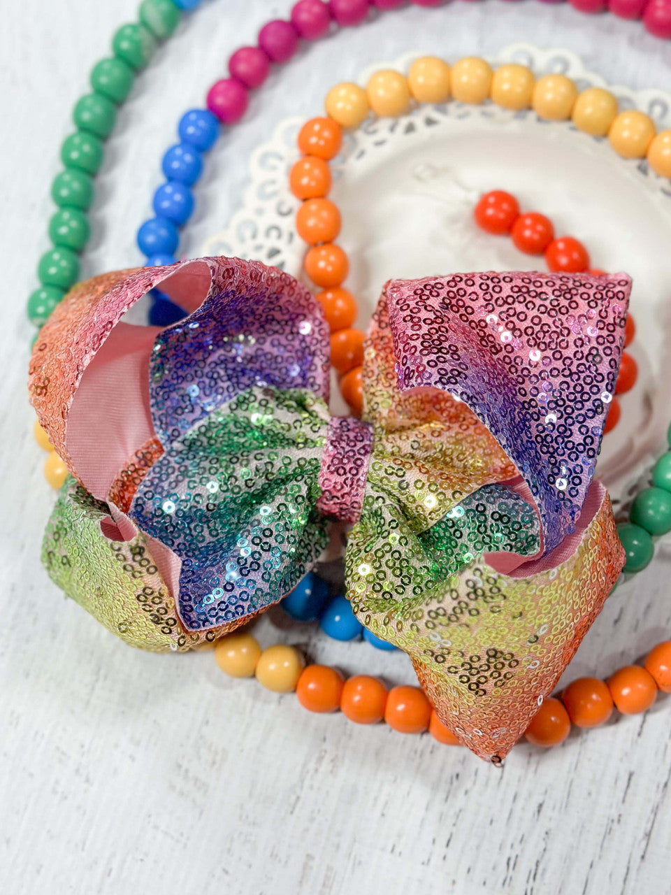 Rainbow sequin extra large Texas size hair bow for girls