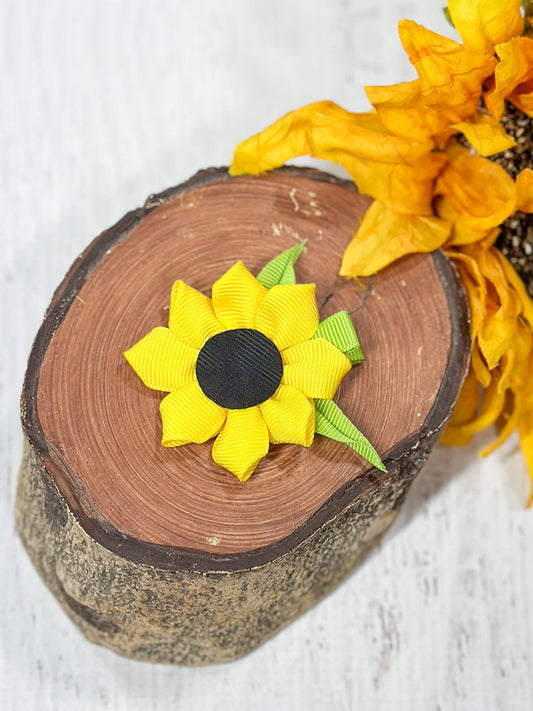 Sunflower grosgrain ribbon hair clip