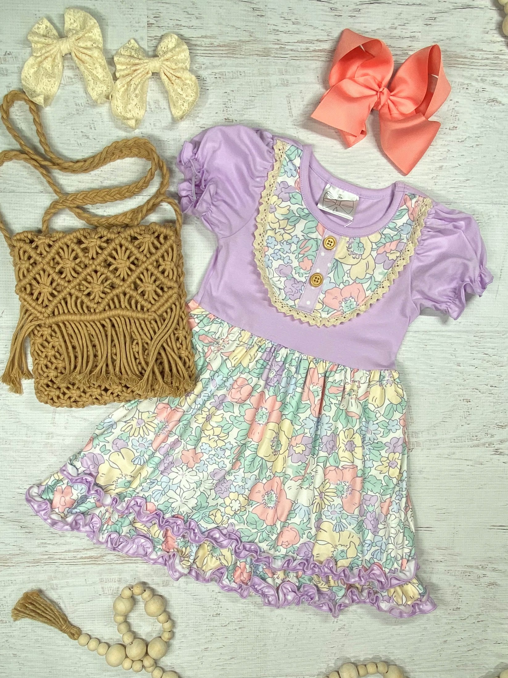 Lavender & Pastel Floral Ruffle Dress