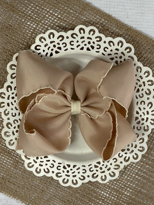 Oatmeal with Ivory Moonstitch Hair Bow