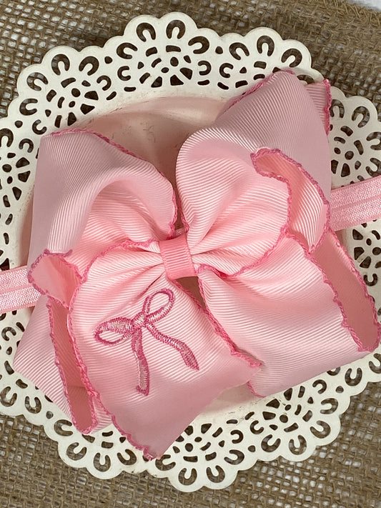 Pink Coquette Moonstitch Bow Headband