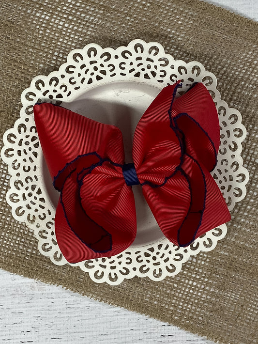 Red with Navy Moonstitch Hair Bow