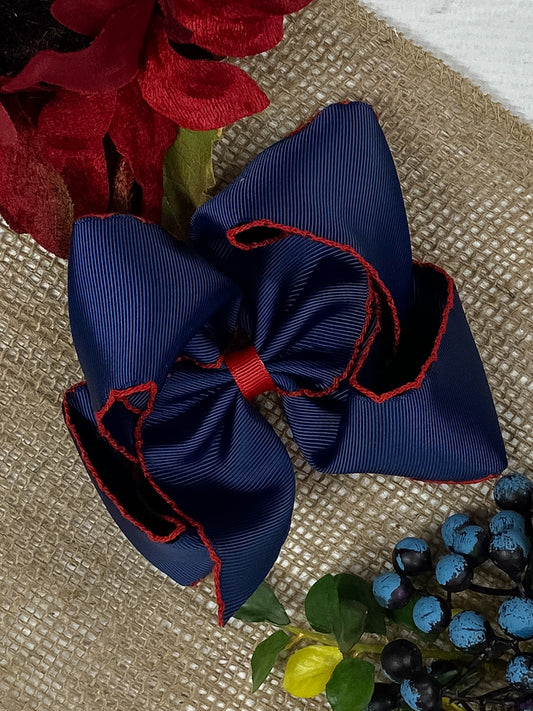 Navy with Red Moonstitch Hair Bow