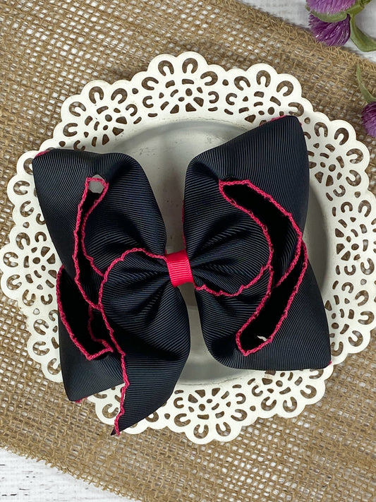 Black with Hot Pink Moonstitch Hair Bow