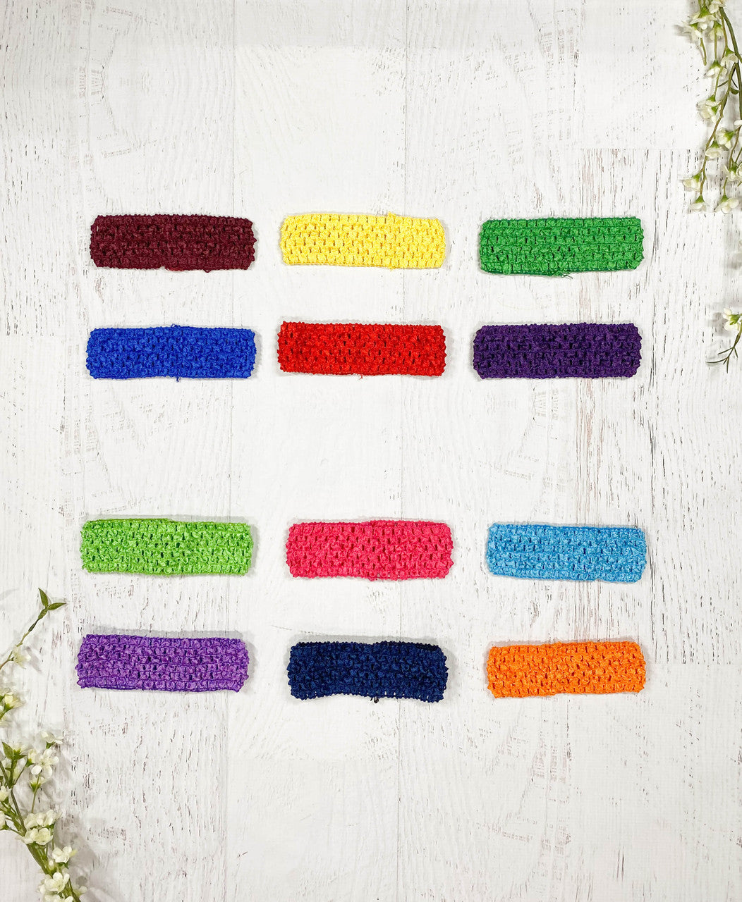 Bright 1.5" Crochet Headband 12-Pack Includes: Hot Pink, Red, Orange, Lemon Yellow, Neon Green, Kelly Green, Turquoise, Royal Blue, Navy, Burgundy, Purple, and Eggplant