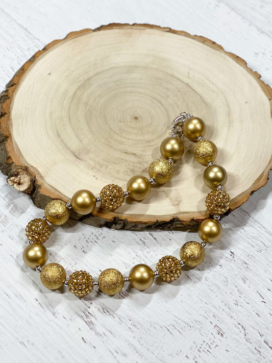 Gold Rhinestone Chunky Bead Necklace