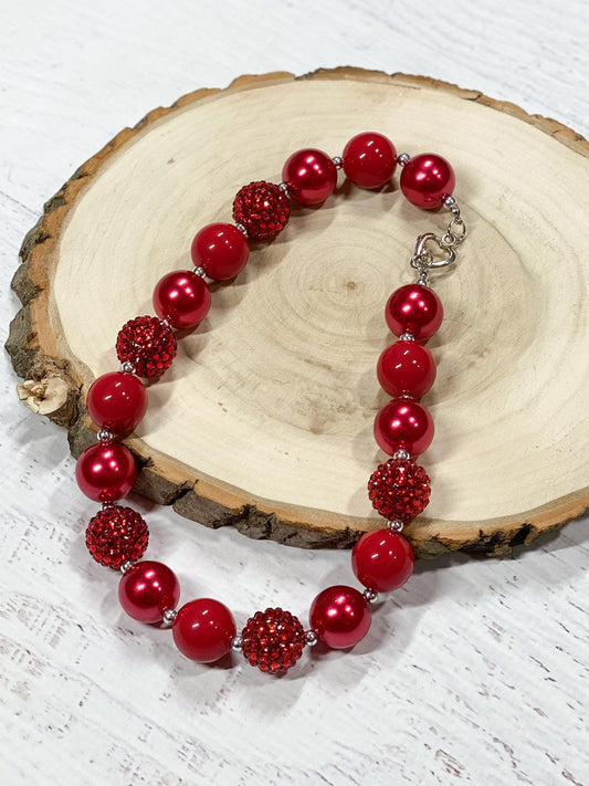 Red rhinestone bead necklace