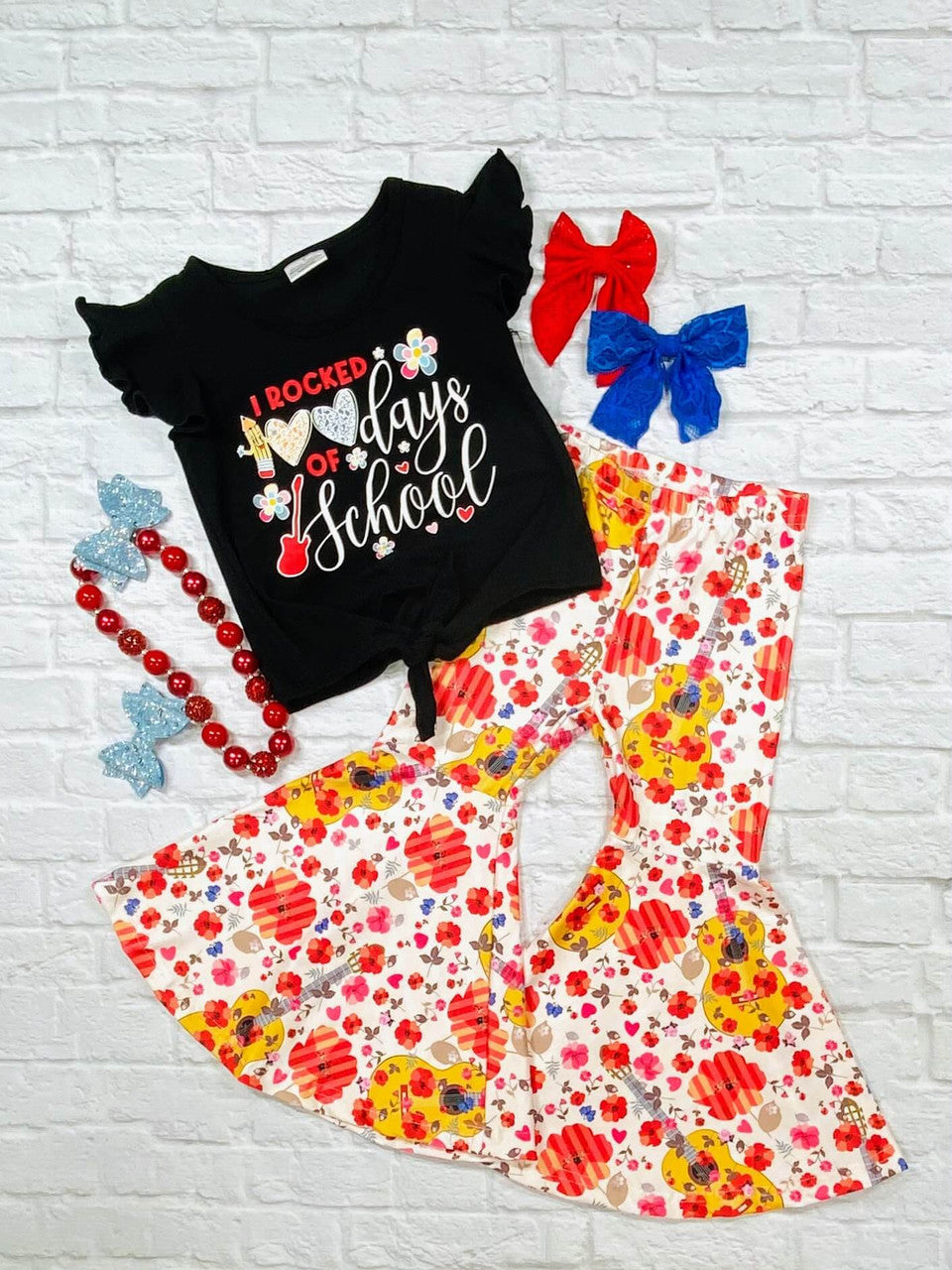 100th day of school guitar and flowers pants set