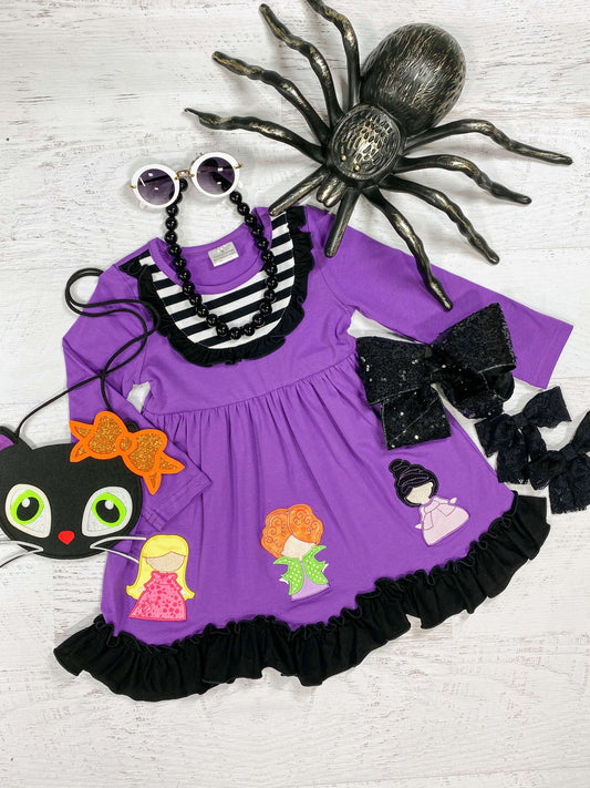 purple hocus pocus dress with black ruffles