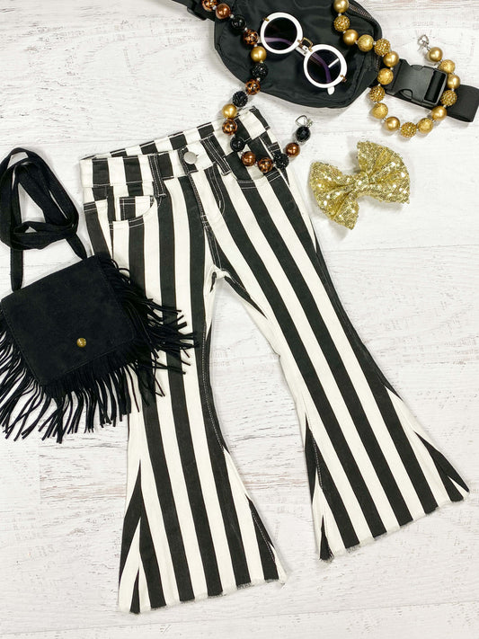 cute black and white striped bell bottom jeans