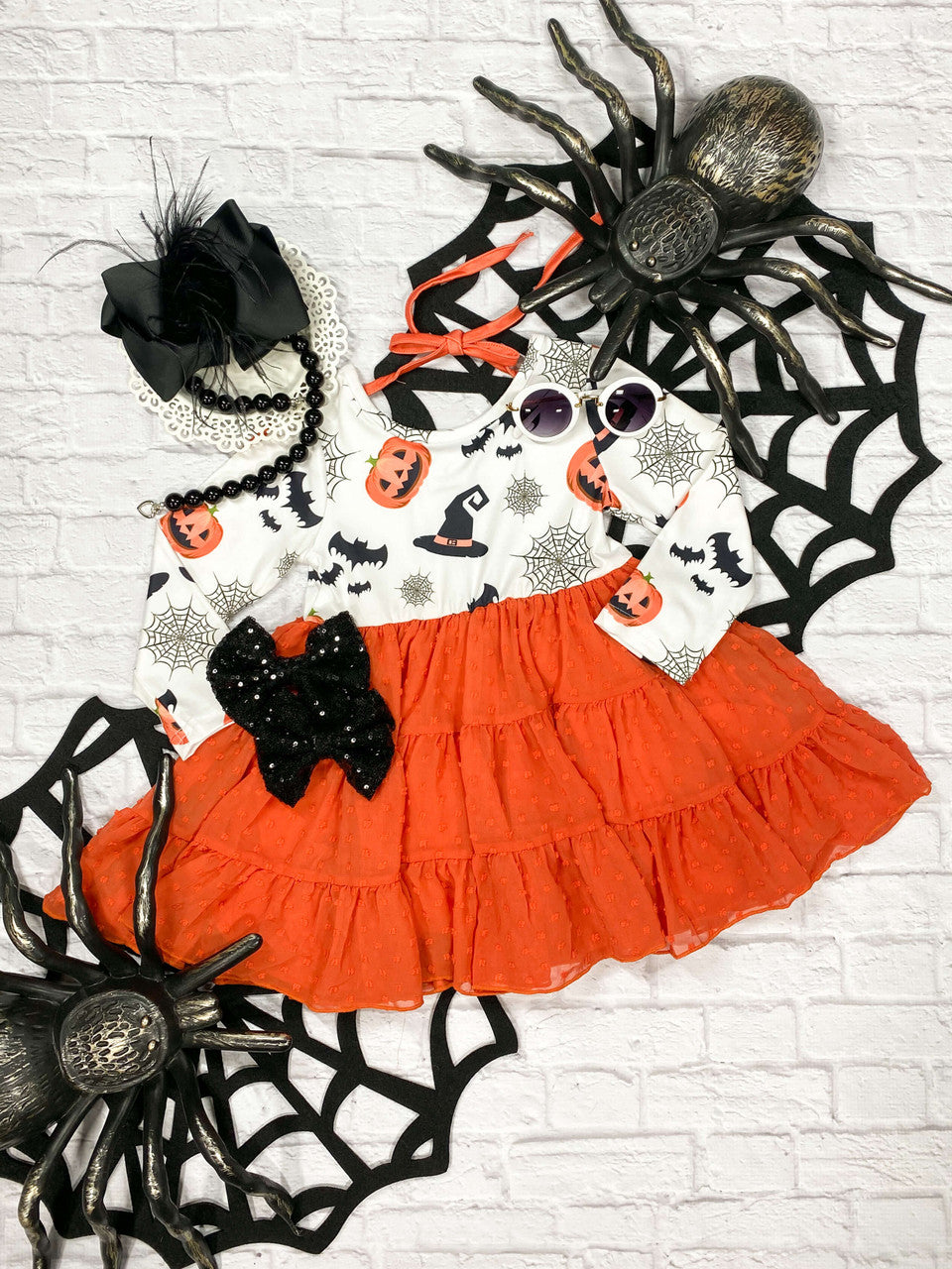 Halloween Orange Tiered Ruffles Dress for girls