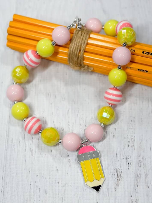 Pink & Yellow Pencil Pendant Necklace