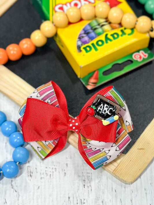 ABC's and Pencils Red Hair Bow (Front)