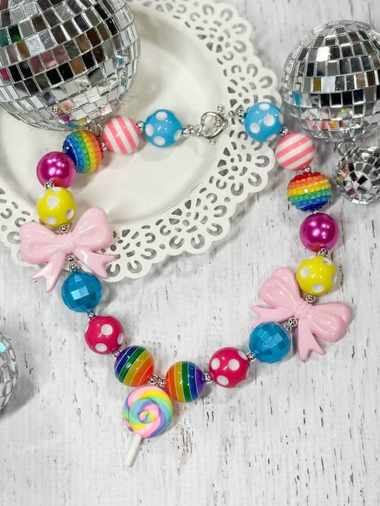 Bows & Lollipop Pendants Rainbow Necklace
