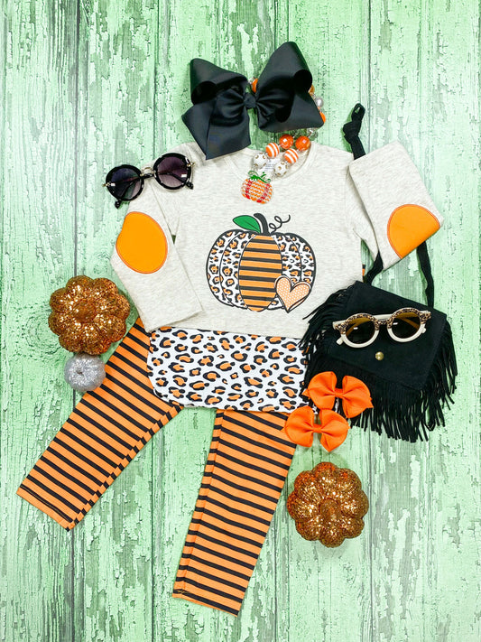 animal print and stripes pumpkin outfit with heart set