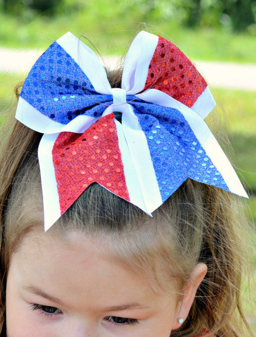 Red, white & blue sequin cheer bow