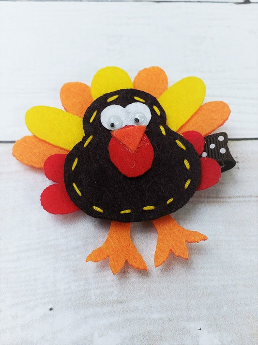 Felt Thanksgiving Turkey Clippie with lined alligator clip.