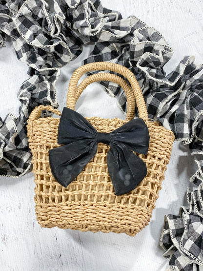 Black Bow Straw Purse 