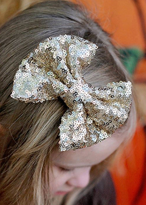 Champagne Sequin Bow on model