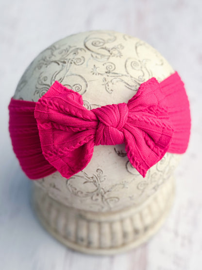 hot pink cable knit bow headband