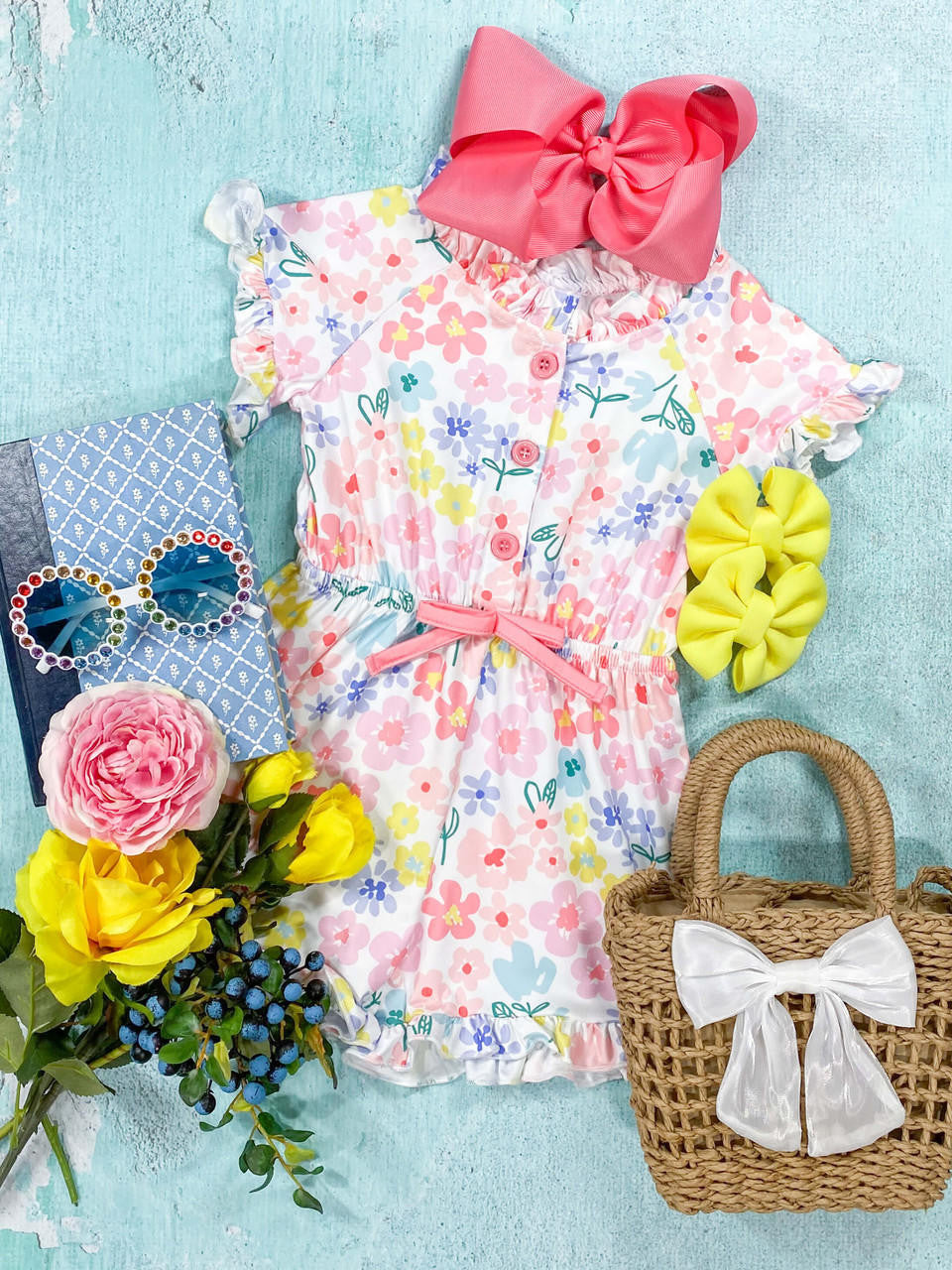 Floral Multi Color Belted Romper 