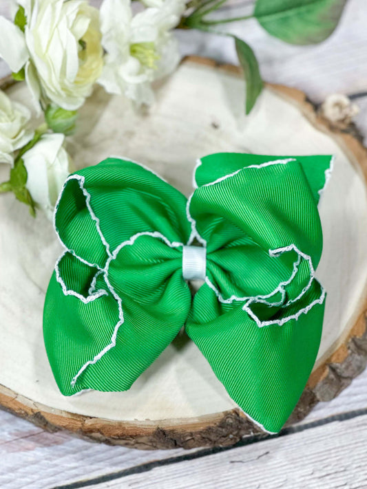 Green with White Moonstitch Hair Bow 